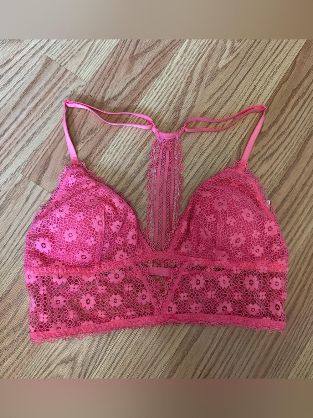 Victoria's Secret Hot Pink Lace Bralette with Strappy Racerback